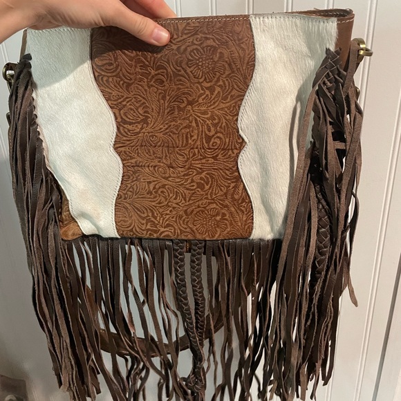 Genuine leather and calf hide purse with fringe. Conceal carry purse - Picture 3 of 8